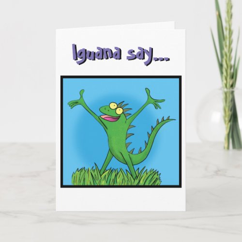 Iguana lizard funny cartoon happy birthday card