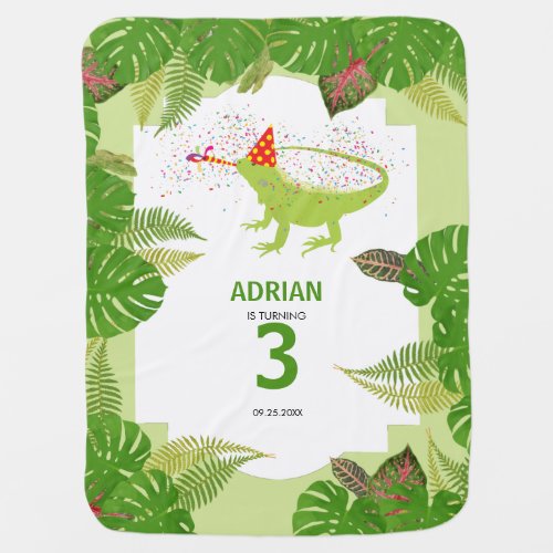 Iguana Lizard Partying Animals Birthday Keepsake Baby Blanket