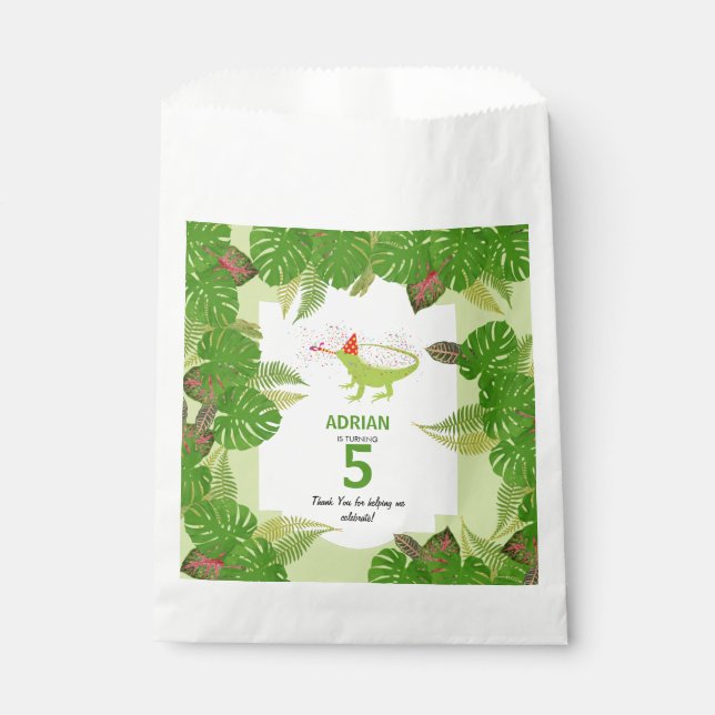 Iguana Lizard Partying Animals Birthday Party Favor Bag (Front)
