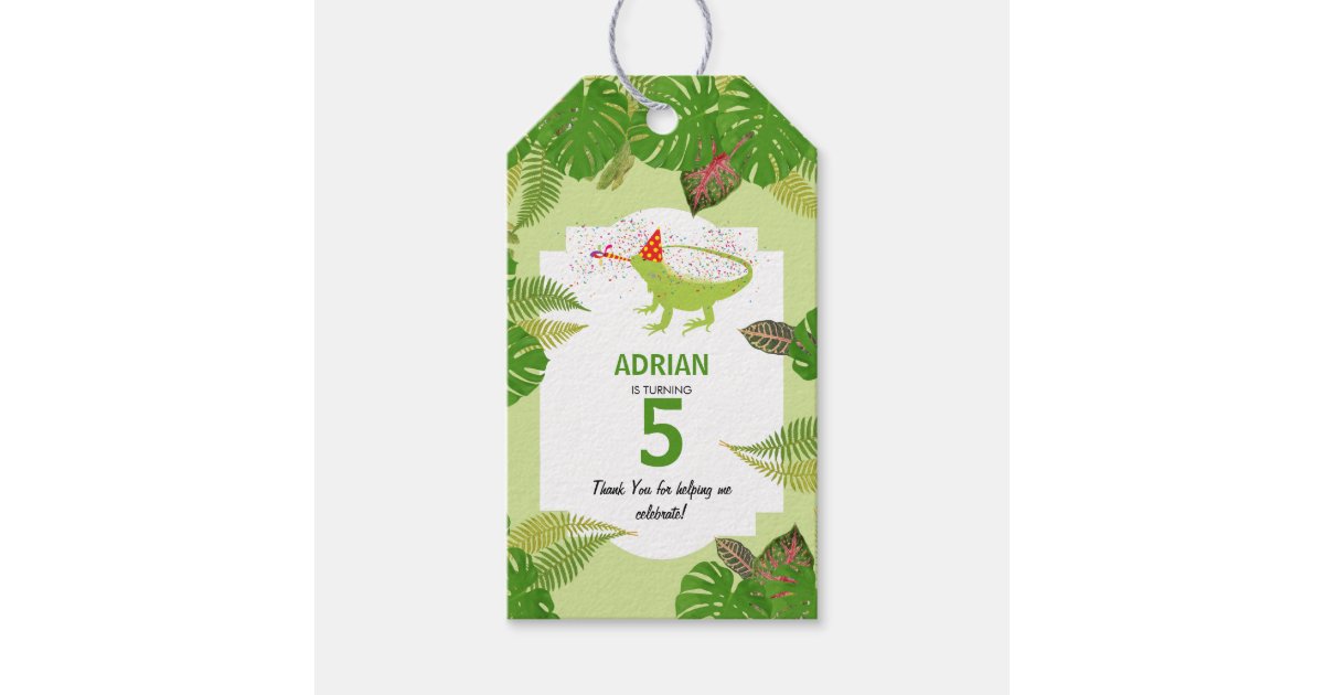 Iguana Lizard Partying Animals Birthday Party Gift Tags | Zazzle