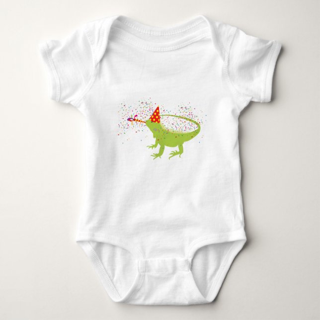 Iguana Lizard Partying Animals Having a Party Baby Bodysuit (Front)