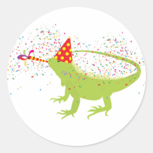 Iguana Lizard Partying Animals Having a Party Classic Round Sticker
