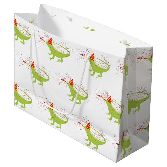 Iguana Lizard Partying Animals Having a Party   Large Gift Bag (Front Angled)
