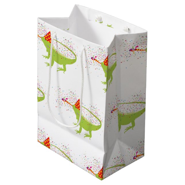 Iguana Lizard Partying Animals Having a Party Medium Gift Bag (Front Angled)