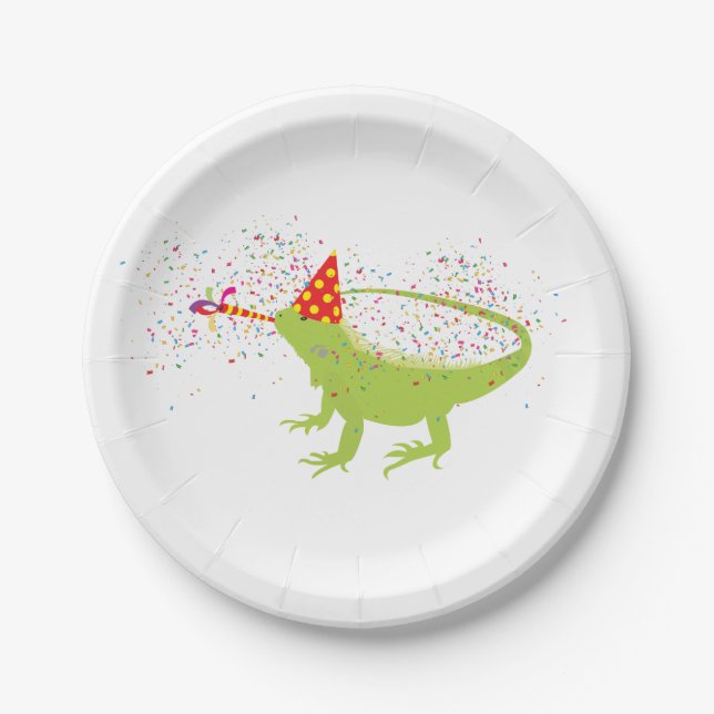 Iguana Lizard Partying Animals Having a Party  Paper Plates (Front)