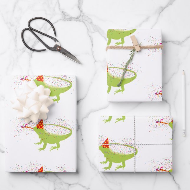 Iguana Lizard Partying Animals Having a Party  Wrapping Paper Sheets (Front)