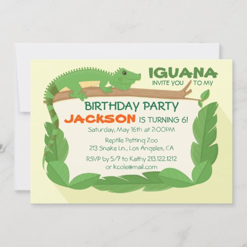 Iguana Lizard Reptile Birthday Invitation