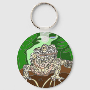 Iguana on a rock keychain