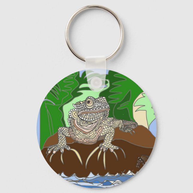 Iguana on a rock keychain (Front)