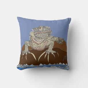 Iguana on a Rock with Hermit Crab Throw Pillow