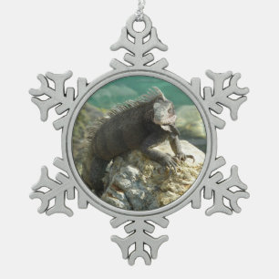Iguana on the Rocks at St. Thomas Snowflake Pewter Christmas Ornament