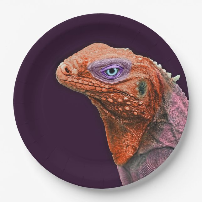 Iguana Orange Photo Paper Plates (Front)