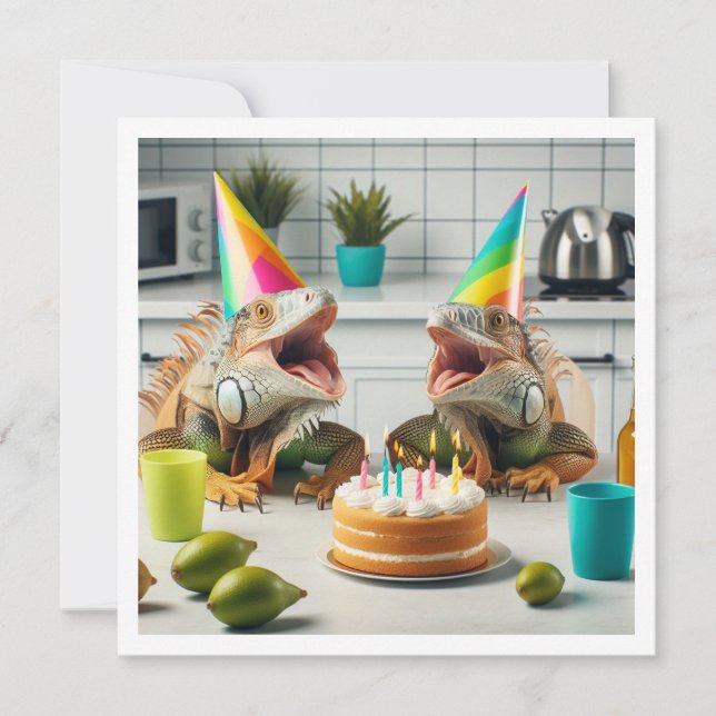Iguana party animals, reptile birthday  invitation (Front)