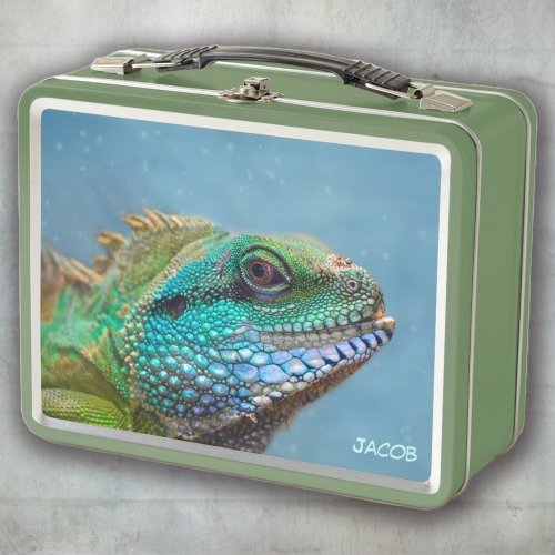 Iguana Personalized Colorful Reptile Metal Lunch Box