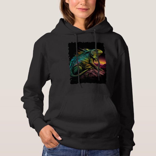Iguana reptile lizard retro 70s vintage hoodie (Front)