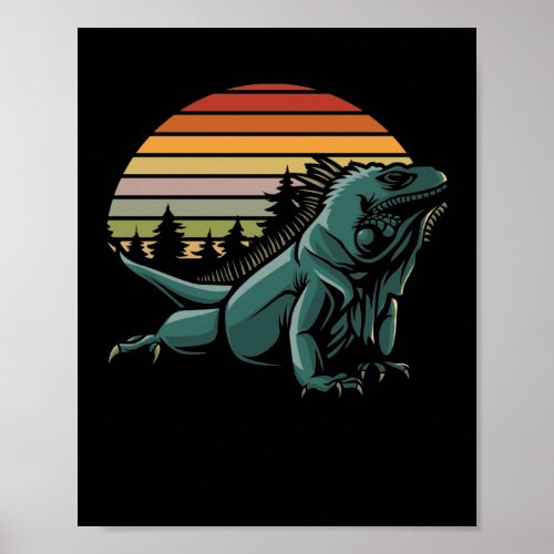 Iguana Retro Sunset  Reptiles Poster