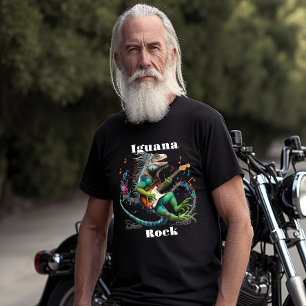 Iguana Rockstar in a Colorful Music Burst T-Shirt