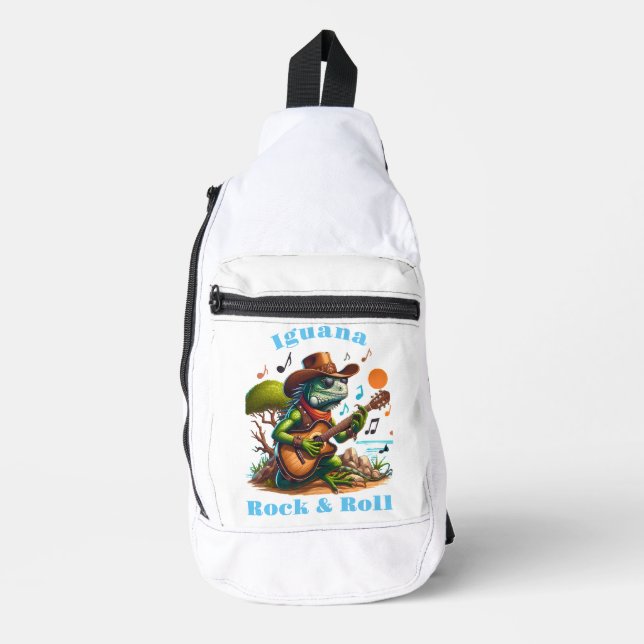 Iguana Serenading Swamp Dweller Rock & Roll Sling Bag (Front)