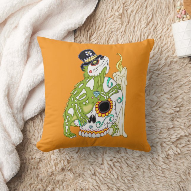 Iguana Sugar Skull Throw Pillow (Blanket)
