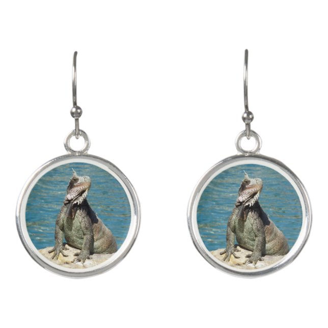 Iguana Tropical Wildlife Photography Earrings (Front)