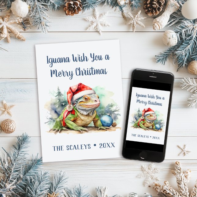 Iguana Wish You a Merry Christmas  Holiday Card (Iguana Wish you a Merry Christmas greeting card mockup
)