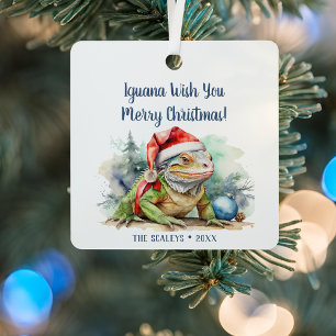 Iguana Wish You a Merry Christmas Metal Ornament