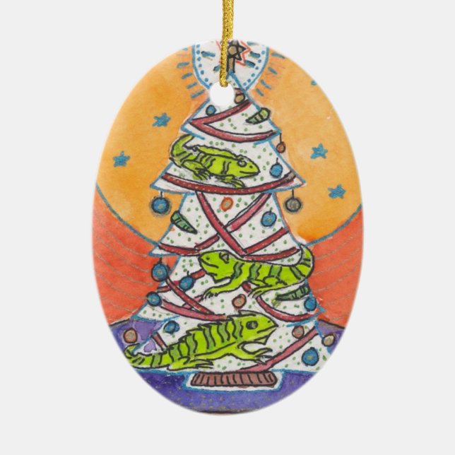 Iguana Wish You a Merry Christmas Ornament (Front)