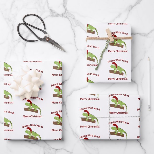Iguana Wish You A Merry Christmas Wrapping Paper Sheets (Front)