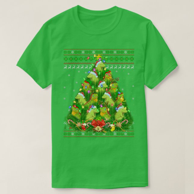 Iguana Xmas Lighting Tree Santa Iguana Ugly Christ T-Shirt (Design Front)