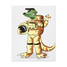 Iguanodon Dressed In A Cosmonaut Spacesuit. Canvas Print