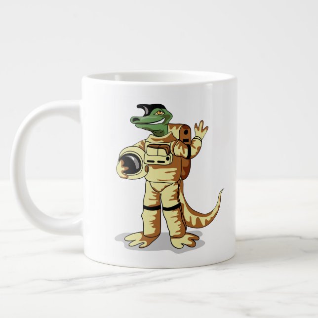 Iguanodon Dressed In A Cosmonaut Spacesuit. Giant Coffee Mug (Left)