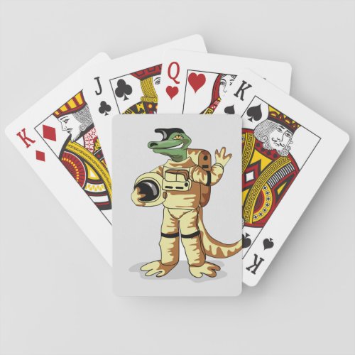 Iguanodon Dressed In A Cosmonaut Spacesuit Playing Cards