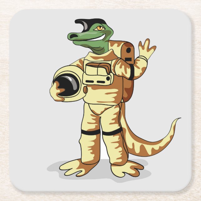 Iguanodon Dressed In A Cosmonaut Spacesuit. Square Paper Coaster (Front)