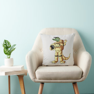 Iguanodon Dressed In A Cosmonaut Spacesuit. Throw Pillow