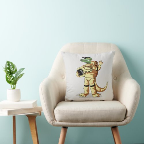 Iguanodon Dressed In A Cosmonaut Spacesuit Throw Pillow