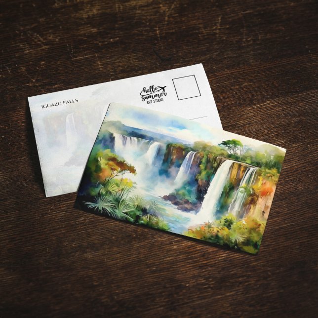 Iguazu Falls Argentina Brazil Watercolor Postcard (Creator Uploaded)
