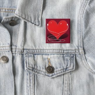 iHeart - Red Heart With Ear Buds Button