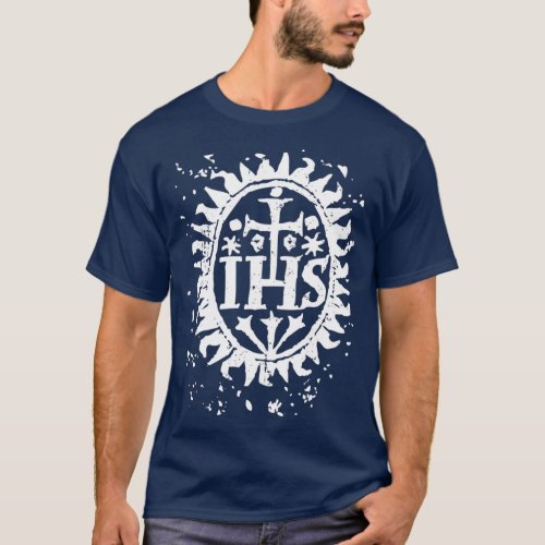 IHS Cross Christogram Distressed Vintage Art T_Shirt