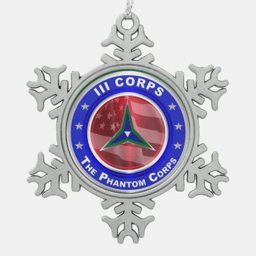III Corps Keepsake Christmas Snowflake Pewter Christmas Ornament