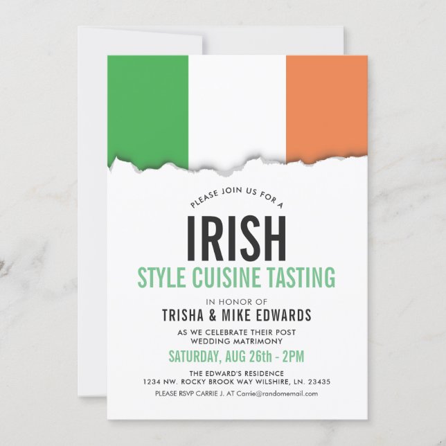 Iirish Themed Cuisine | Party Flag White Invite (Front)