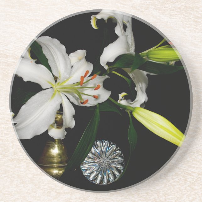 Iirsh Design -Brass and Flower Collection Sandstone Coaster (Front)