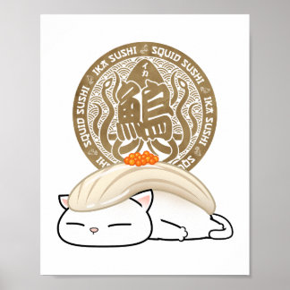 Ika Squid Sushi Cat Poster