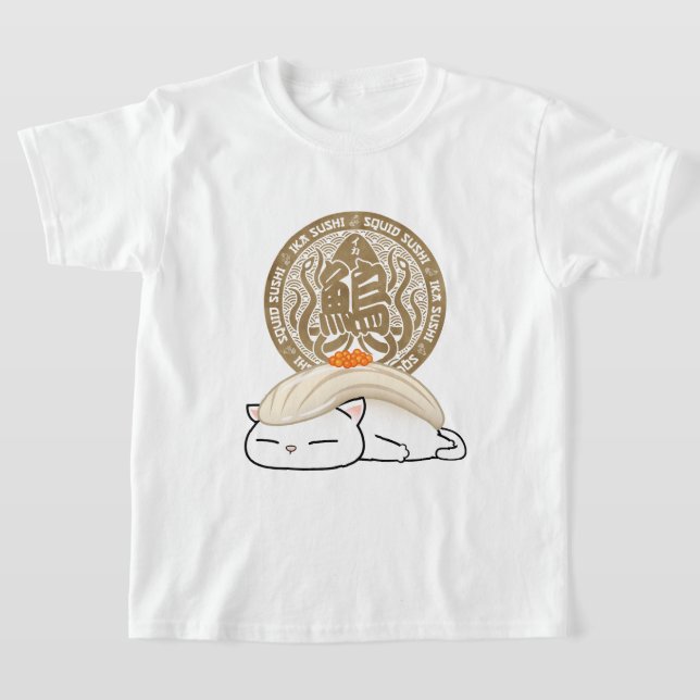 Ika Squid Sushi Cat T-Shirt (Laydown)