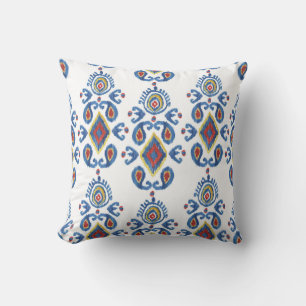 Ikat Abstract: Watercolor Oriental Motifs. Throw Pillow