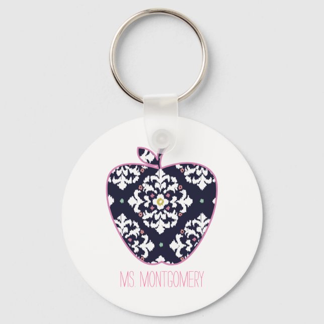 Ikat Apple Teacher Keychain (Front)