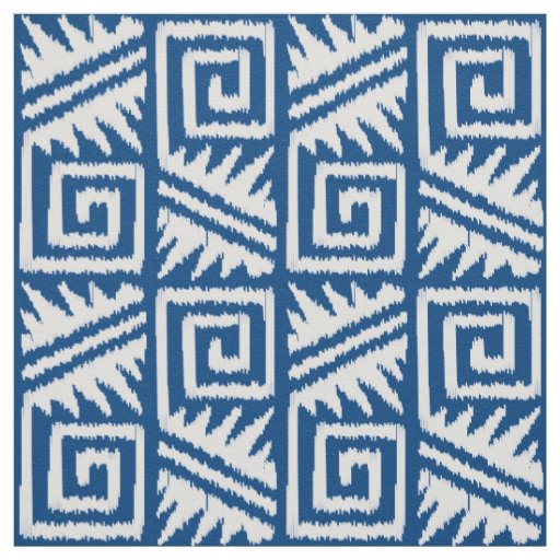 Ikat Aztec - Denim Blue and White Fabric