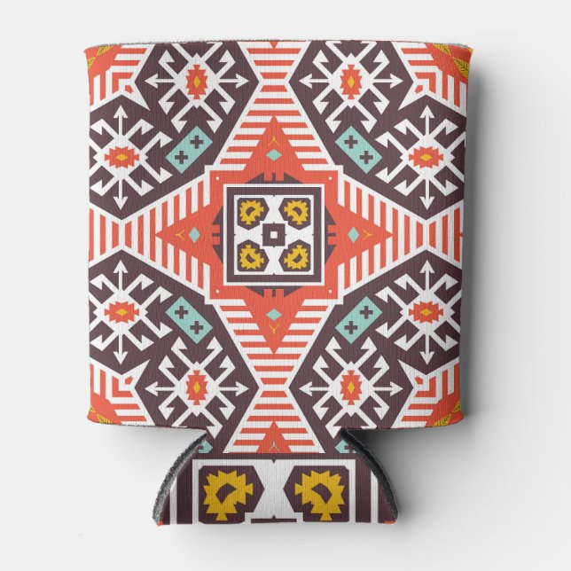 Ikat Aztec: Ethnic Striped Texture Can Cooler (Front)