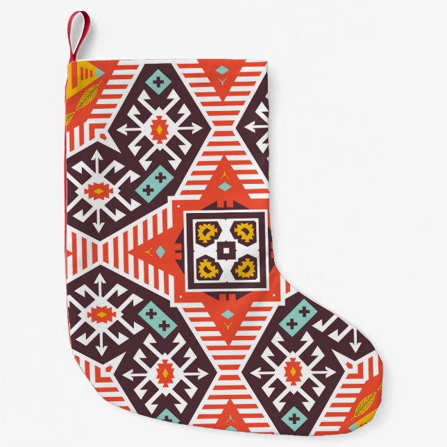 Ikat Aztec: Ethnic Striped Texture Small Christmas Stocking (Front)