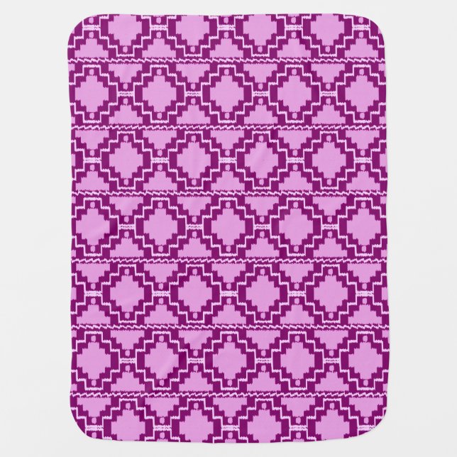 Ikat Aztec Pattern - Amethyst Purple and Violet Swaddle Blanket (Front)