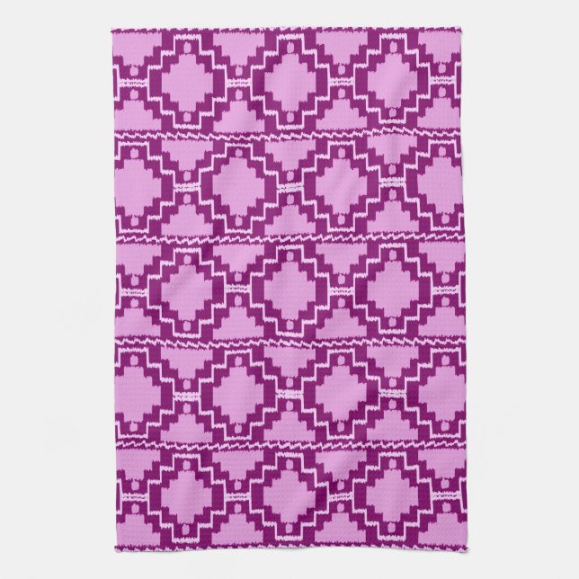 Ikat Aztec Pattern - Amethyst Purple and Violet Towel (Vertical)